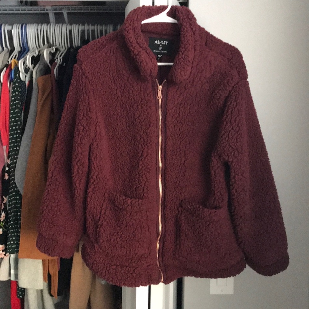 Ashley by 26 International Burgundy Teddy Coat